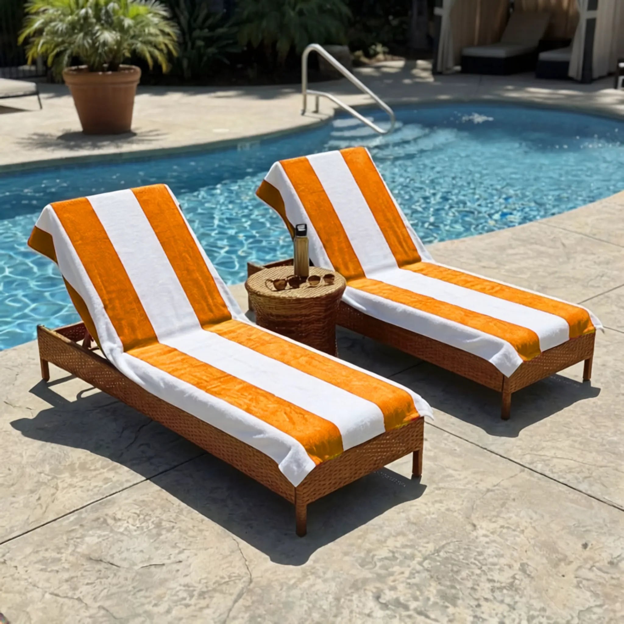 Superior Cabana Striped Cotton Chaise Lounge Chair Cover Set