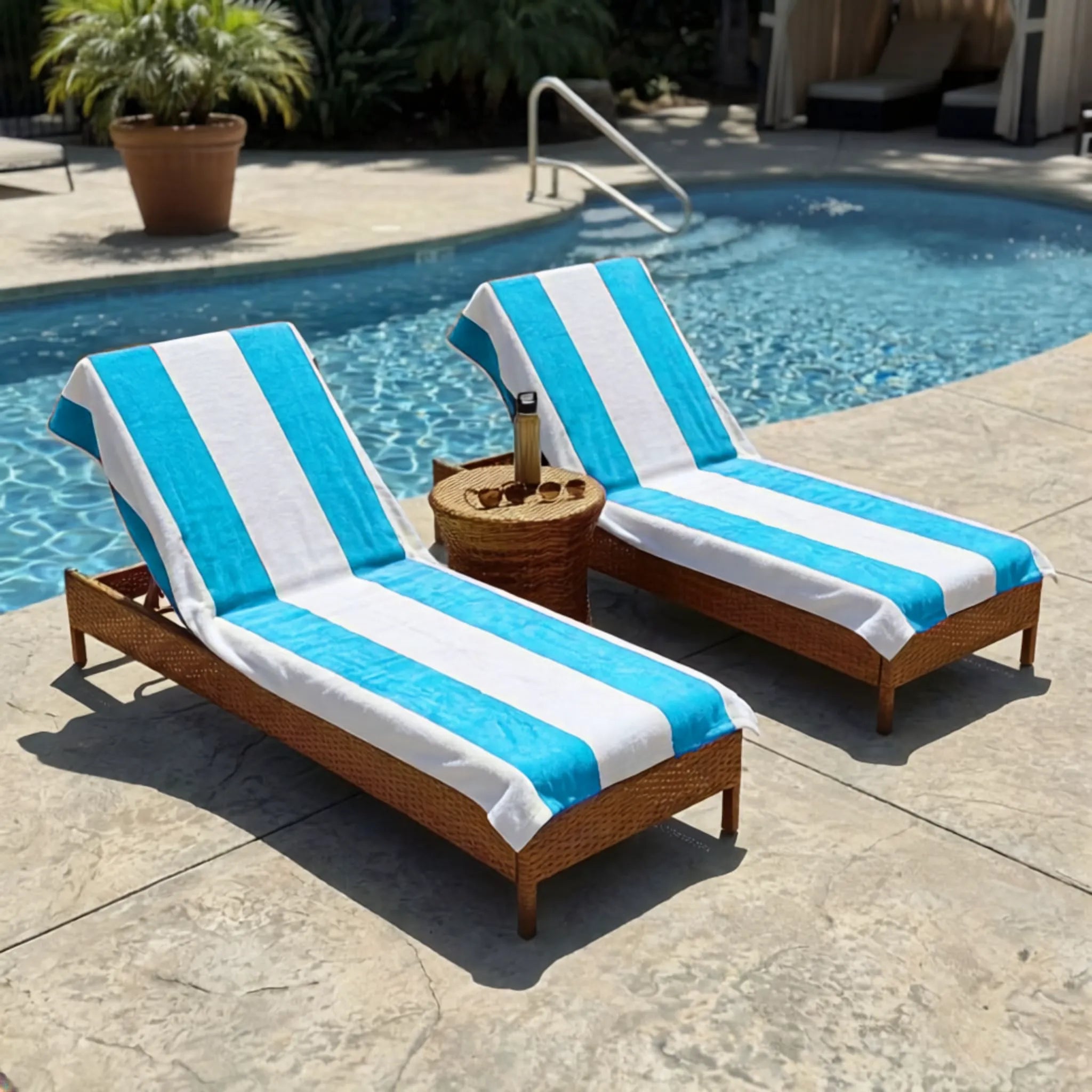 Superior Cabana Striped Cotton Chaise Lounge Chair Cover Set