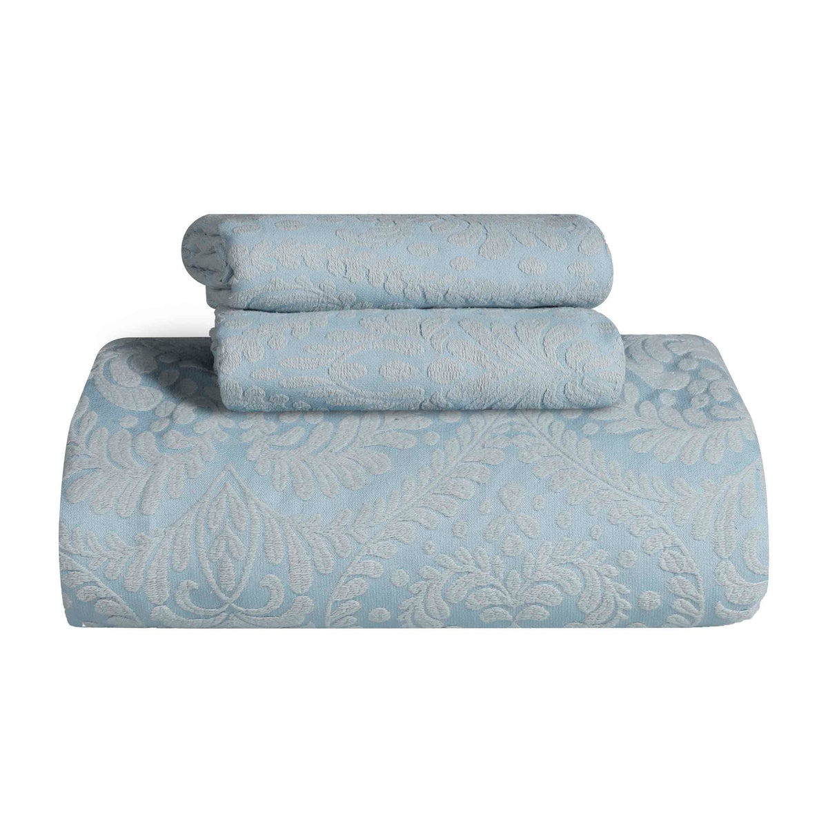 Aspen Cotton Blend Jacquard Floral Scalloped Edge Bedspread Set - LightBlue