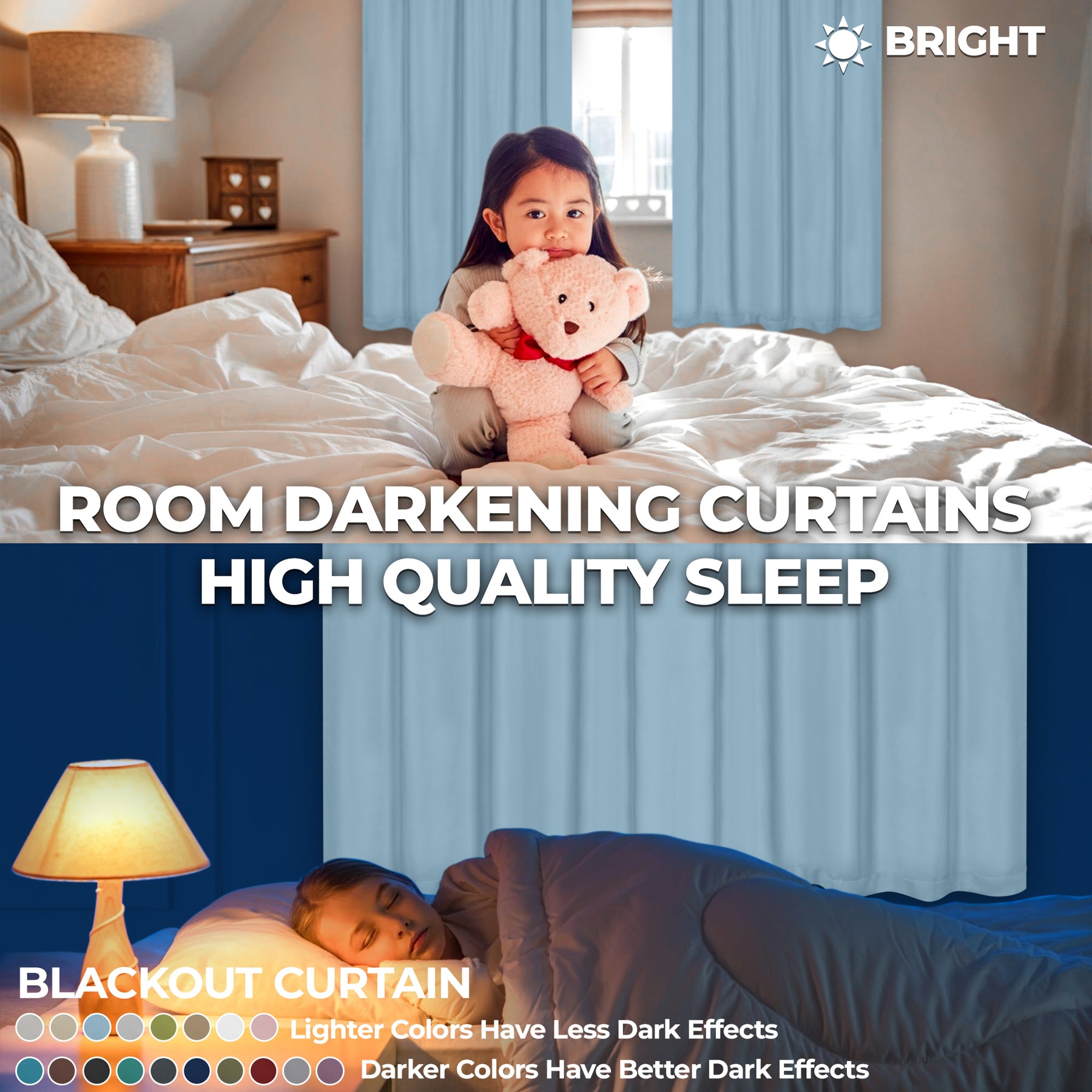 Classic Modern Rod Pocket Solid Blackout Curtain Set - Light Blue