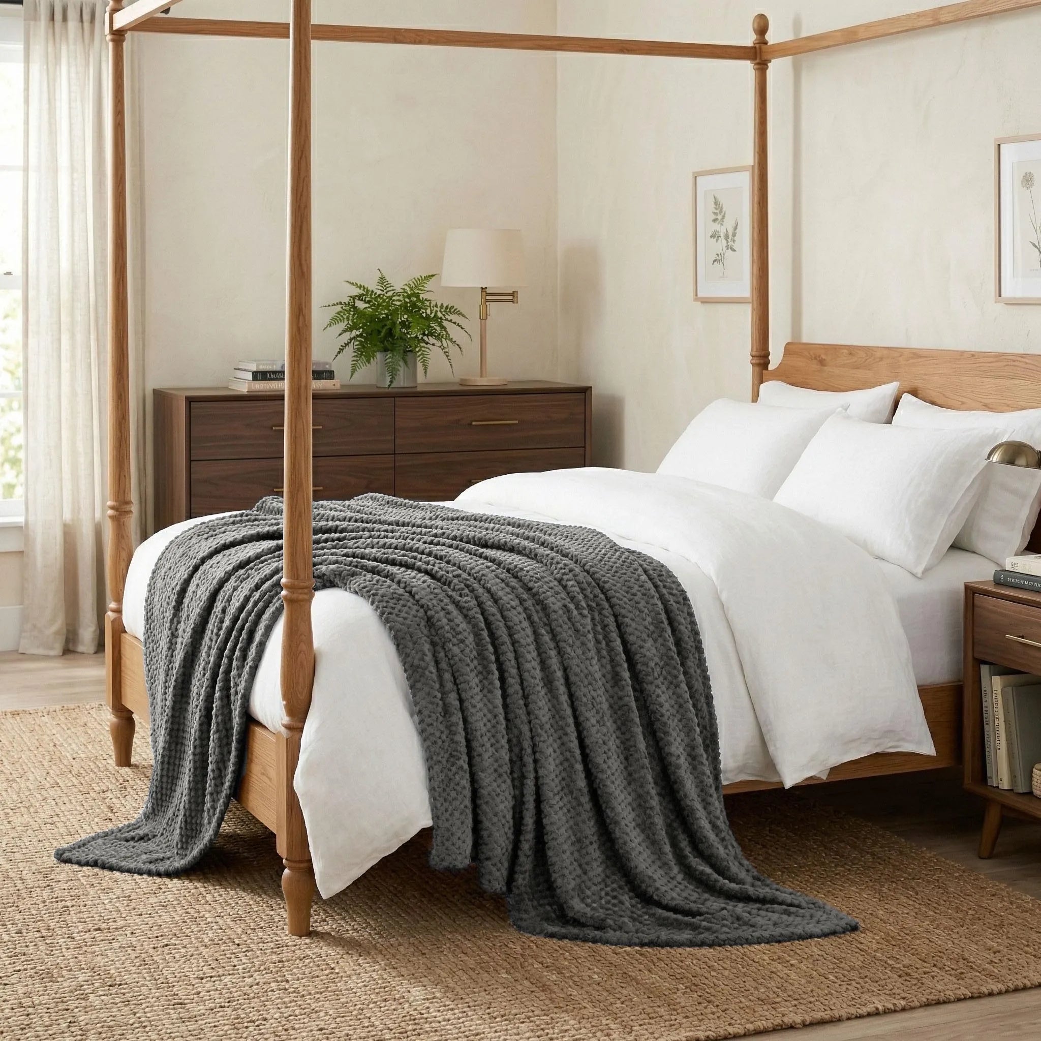 Lily Pebbled Fluffy Fleece Blanket - Cozy Popcorn Textured Throw