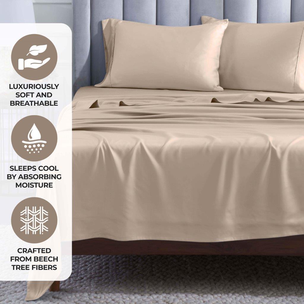 Modal From Beechwood 400 Thread Count Cooling Solid Bed Sheet Set - Linen