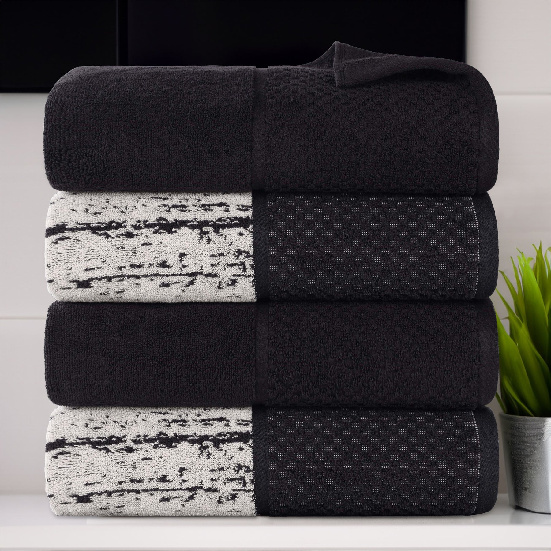 Lodie Cotton Jacquard Solid and Two-Toned Bath Towel Set of 4
