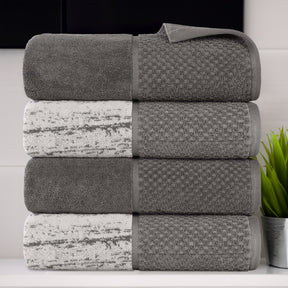 Lodie Cotton Jacquard Solid and Two-Toned Bath Towel Set of 4 - Charcoal-Silver