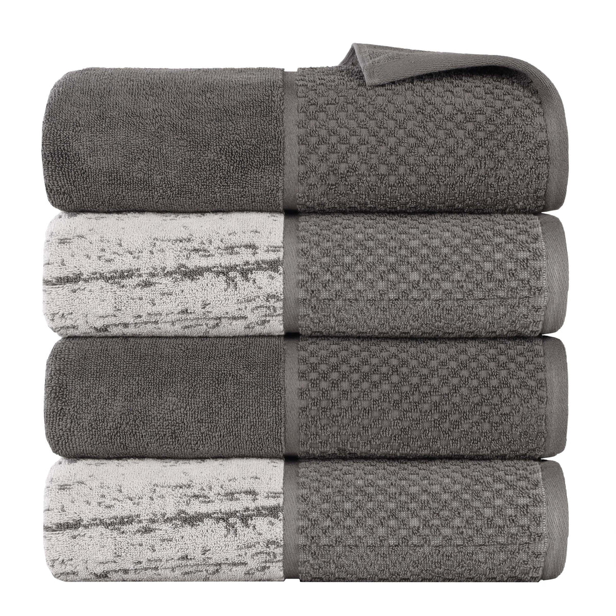 Lodie Cotton Jacquard Solid and Two-Toned Bath Towel Set of 4 - Charcoal-Silver