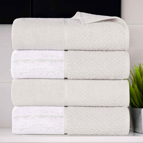 Lodie Cotton Jacquard Solid and Two-Toned Bath Towel Set of 4 - Stone-White