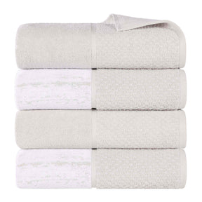 Lodie Cotton Jacquard Solid and Two-Toned Bath Towel Set of 4 - Stone-White