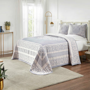 Superior Lyron Cotton Blend Woven Jacquard Vintage Floral Scroll Lightweight Bedspread and Sham Set  - Slate Blue
