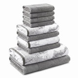 Marble Solid and Jacquard Assorted Cotton Towel Set - 10 Piece
