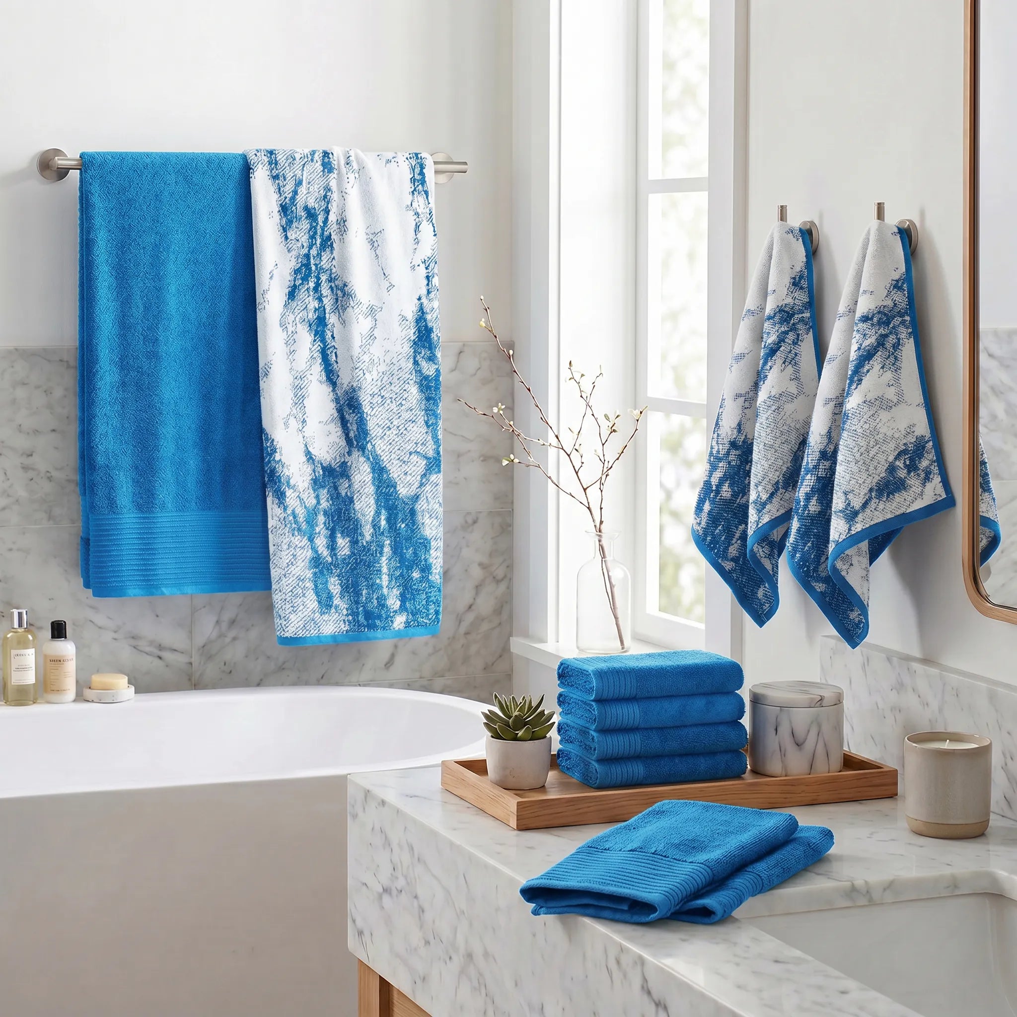 Marble Solid and Jacquard Assorted Cotton Towel Set - 10 Piece