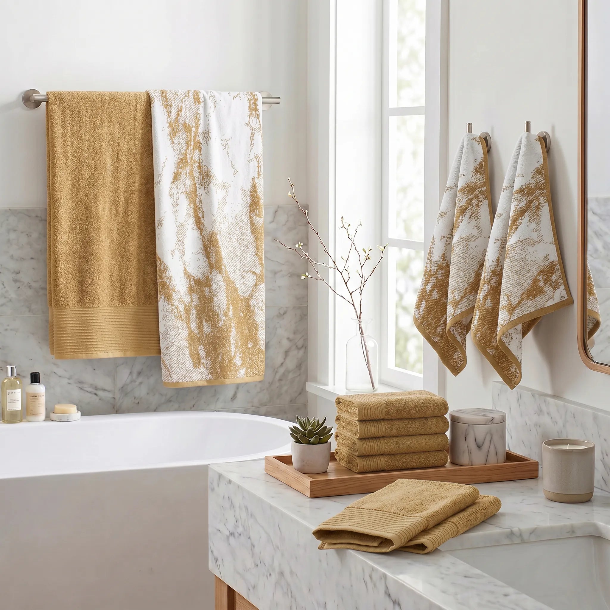 Marble Solid and Jacquard Assorted Cotton Towel Set - 10 Piece