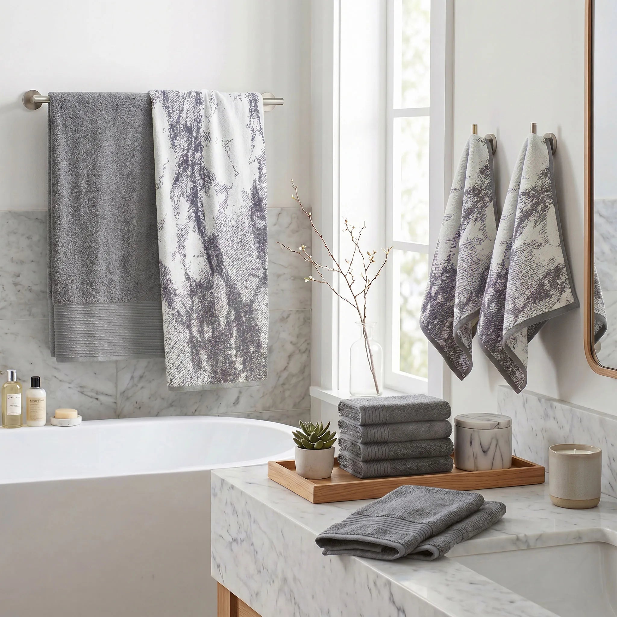 Marble Solid and Jacquard Assorted Cotton Towel Set - 10 Piece