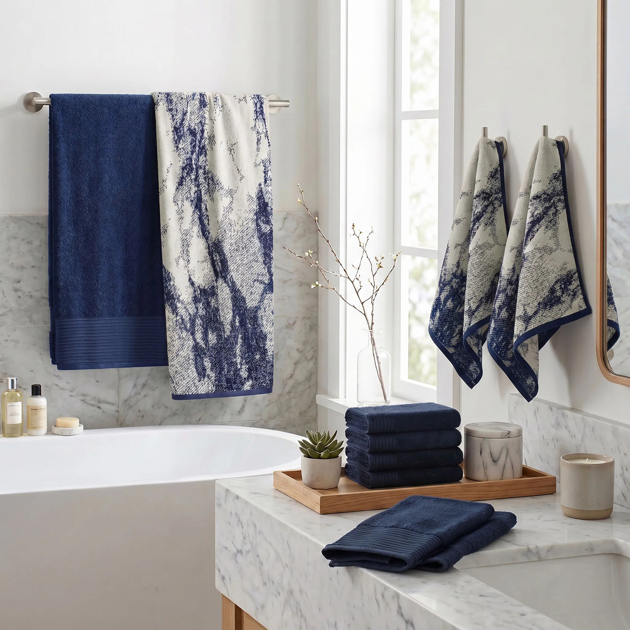 Marble Solid and Jacquard Assorted Cotton Towel Set - 10 Piece