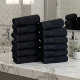 Solid Jacquard Cotton Face Towel Set - 12 Piece