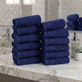 Solid Jacquard Cotton Face Towel Set - 12 Piece