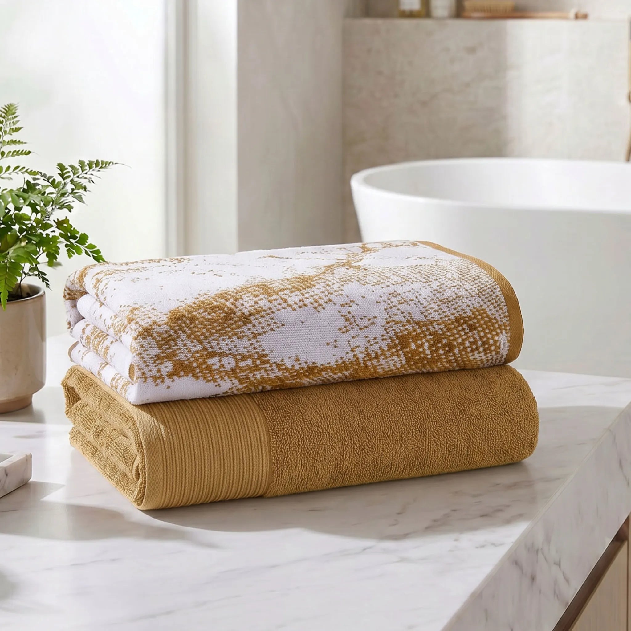 Marble & Solid Oversized Cotton Bath Sheets – Mixed 2 Piece Set