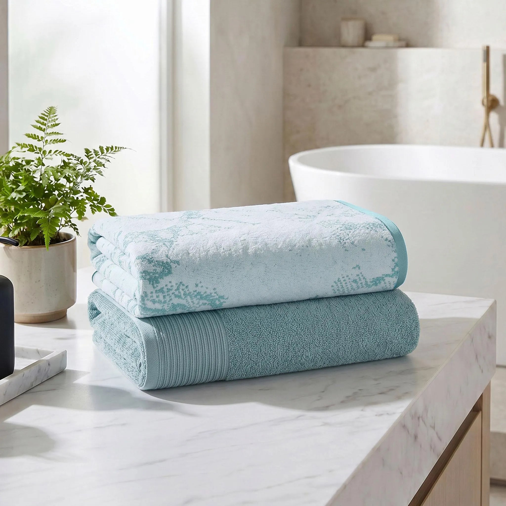 Marble & Solid Oversized Cotton Bath Sheets – Mixed 2 Piece Set
