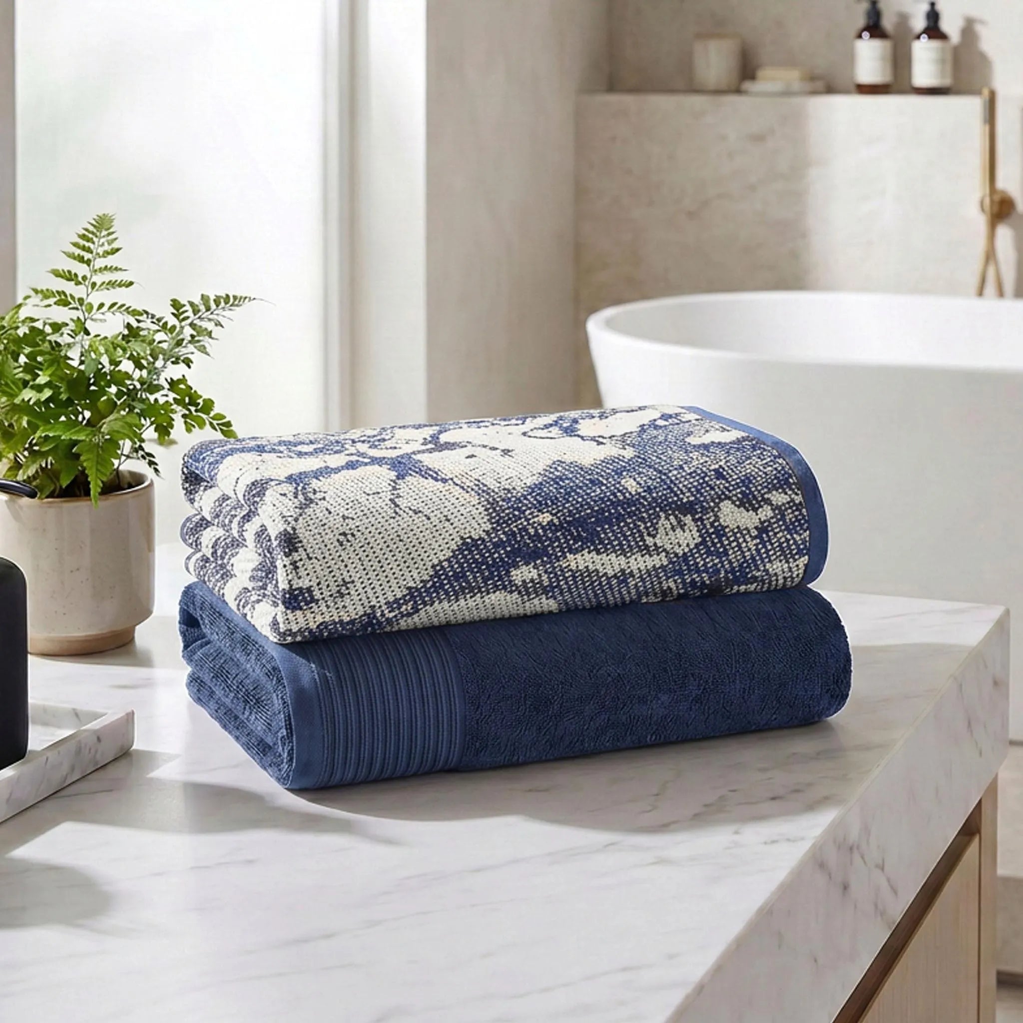Marble & Solid Oversized Cotton Bath Sheets – Mixed 2 Piece Set