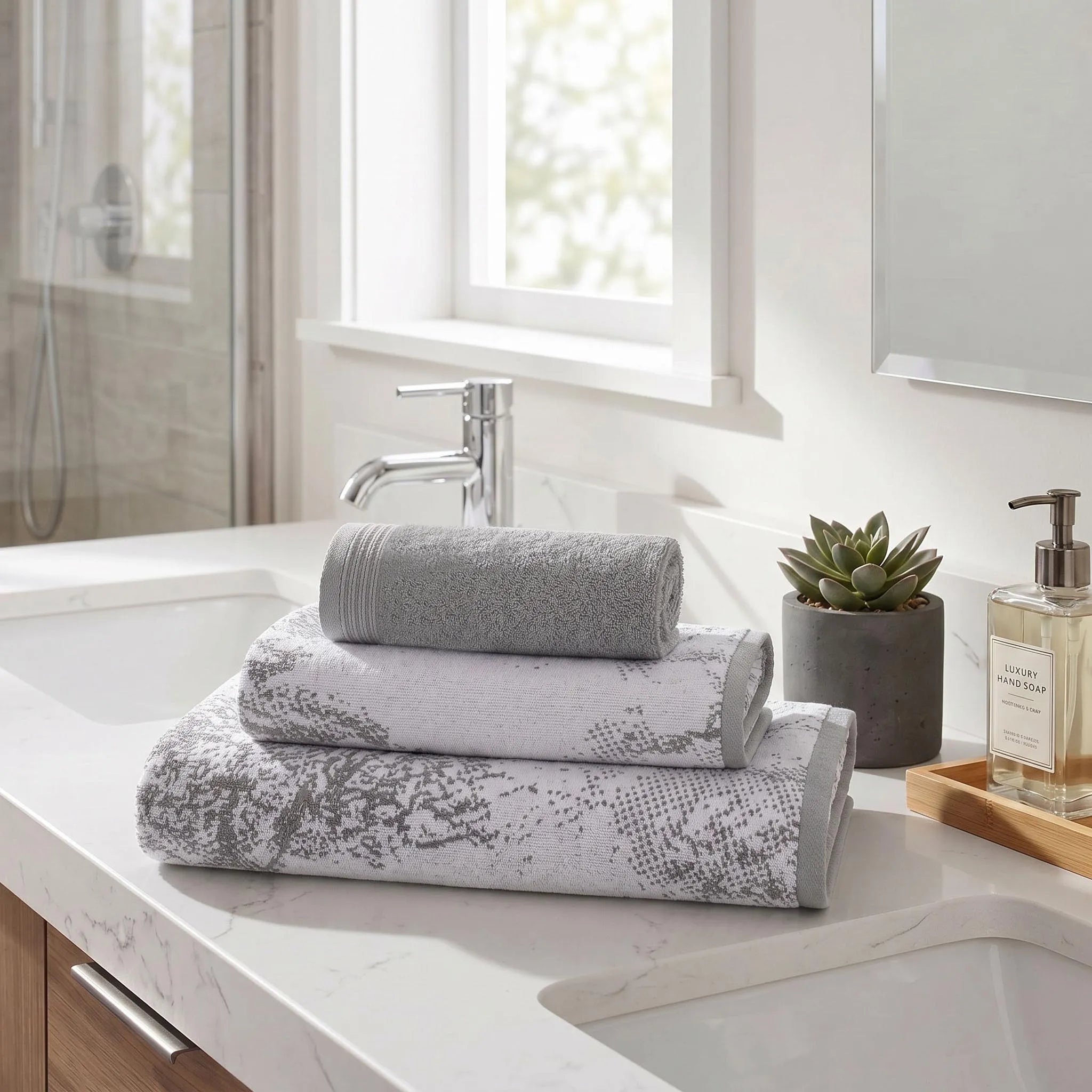Marble Assorted Cotton Towel Set - 3 Piece