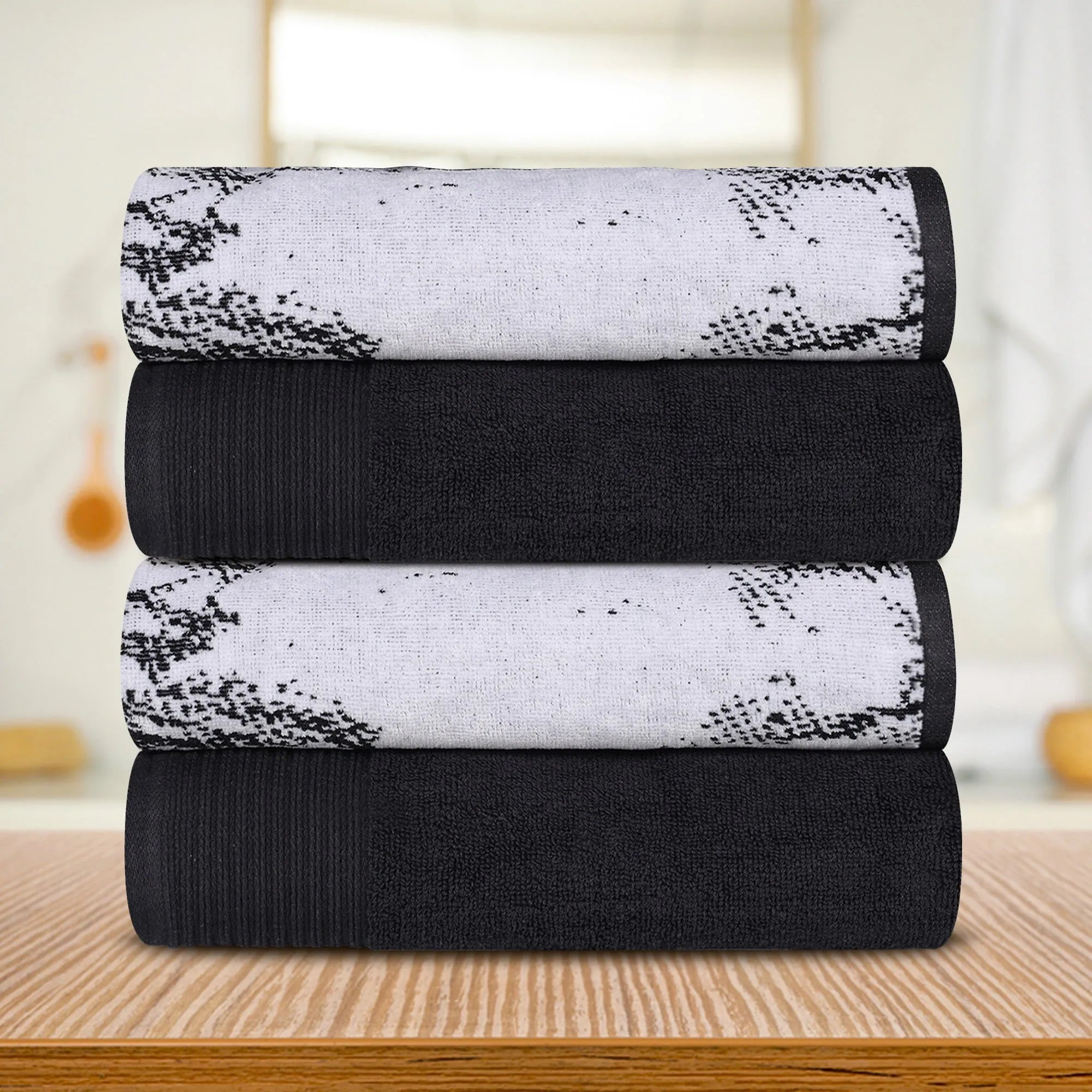 Cotton Marble Solid Jacquard Border Bath Towel Set of 4 - Bath Towel by Superior Brand