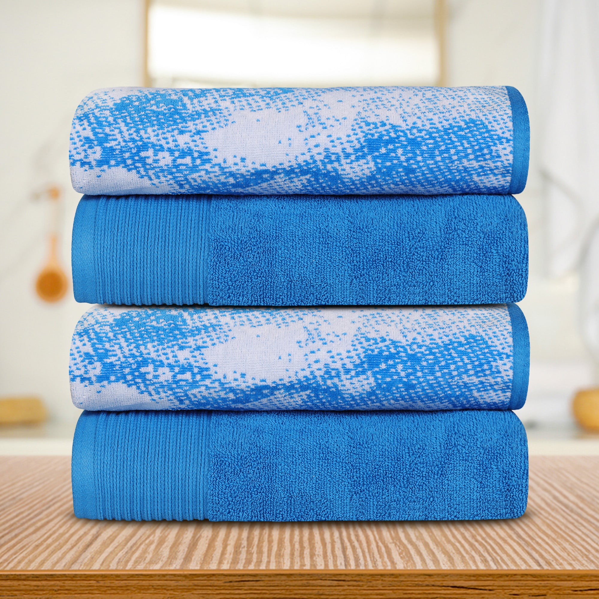 Cotton Marble Solid Jacquard Border Bath Towels Set of 4 - Bath Towel by Superior