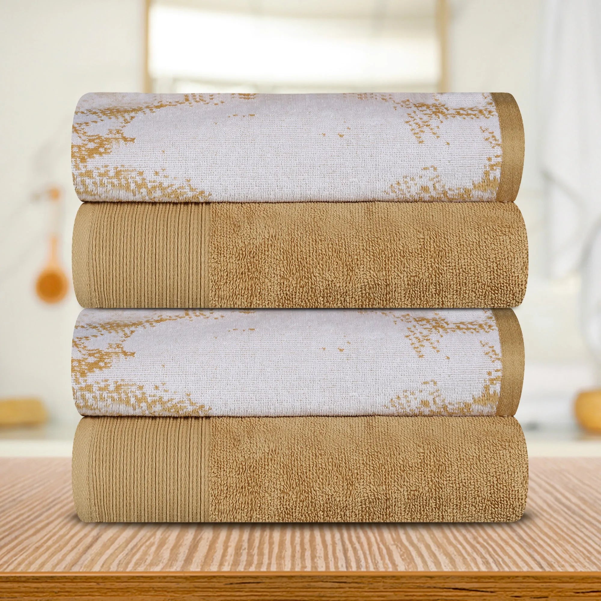 Cotton Marble Solid Jacquard Border Bath Towel Set of 4 - Bath Towel by Superior Brand