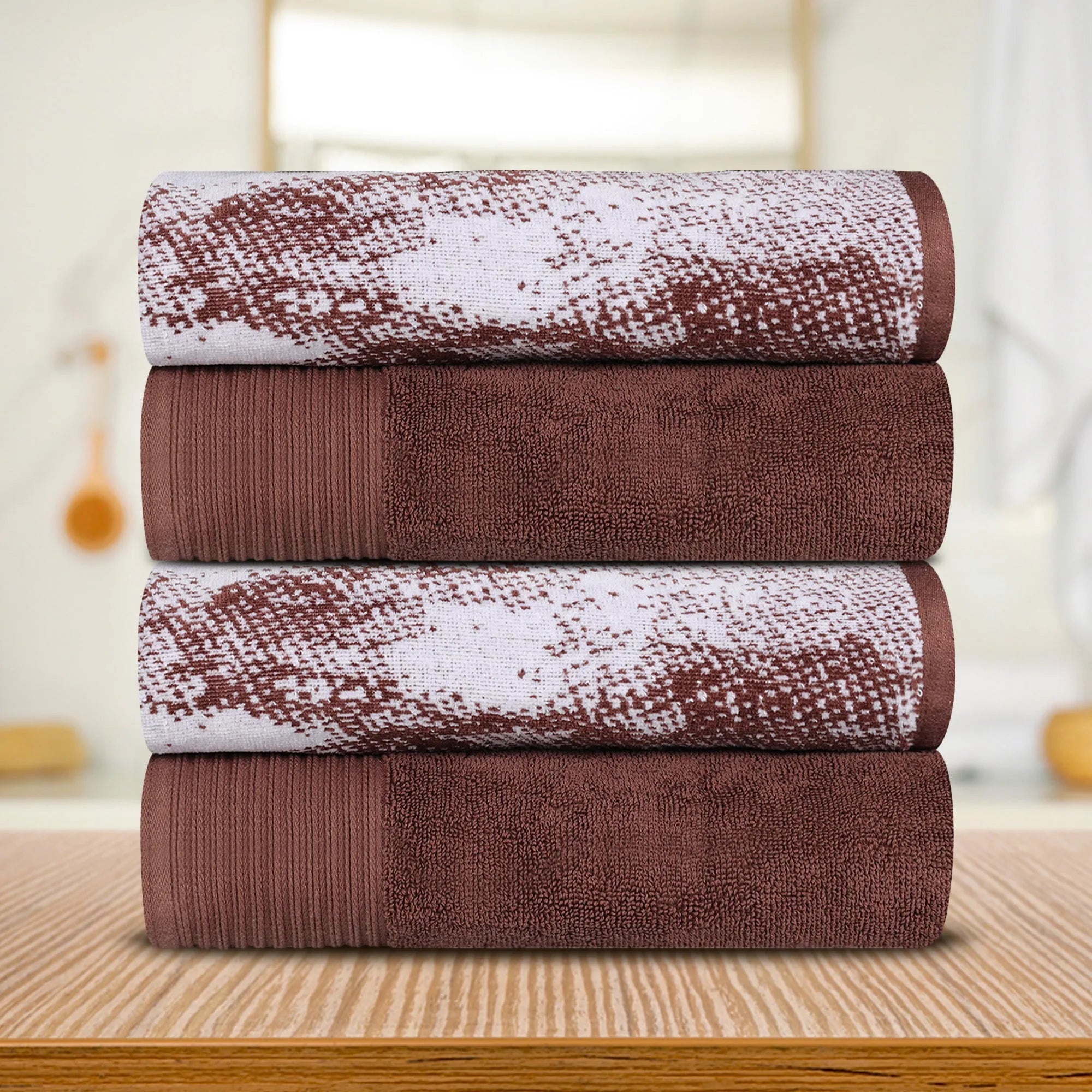 Cotton Marble Solid Jacquard Border Bath Towel Set of 4 - Bath Towel by Superior Brand
