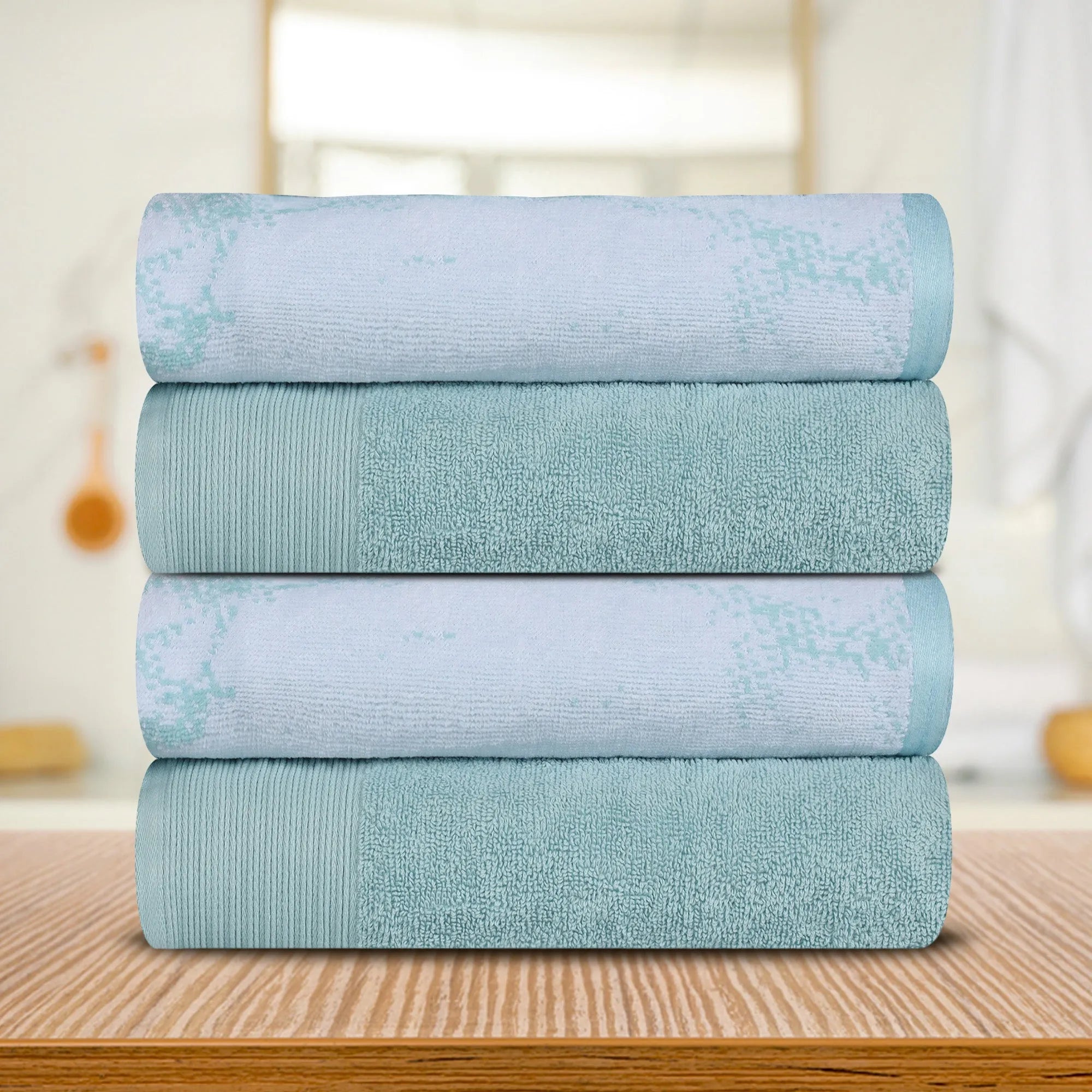 Cotton Marble Solid Jacquard Border Bath Towel Set of 4 - Bath Towel by Superior Brand