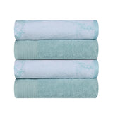 Cotton Marble Solid Jacquard Border Bath Towel Set of 4