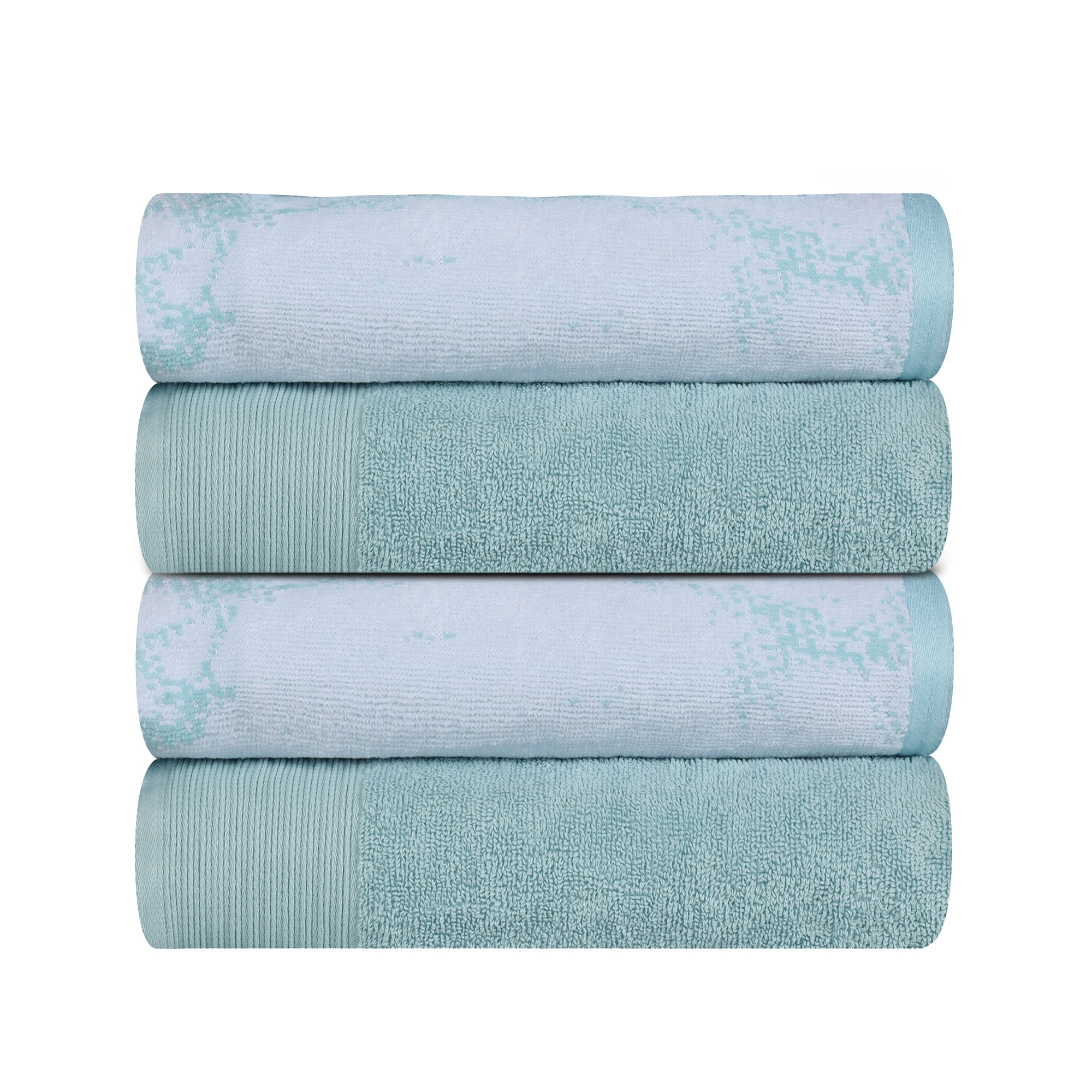 Cotton Marble Solid Jacquard Border Bath Towels Set of 4 - Bath Towel by Superior