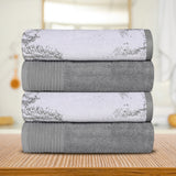 Cotton Marble Solid Jacquard Border Bath Towels Set of 4 - Bath Towel by Superior