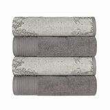Cotton Marble Solid Jacquard Border Bath Towel Set of 4