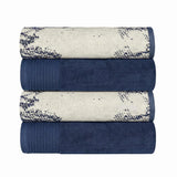 Cotton Marble Solid Jacquard Border Bath Towel Set of 4