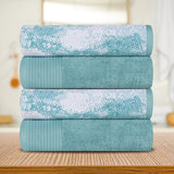 Cotton Marble Solid Jacquard Border Bath Towel Set of 4