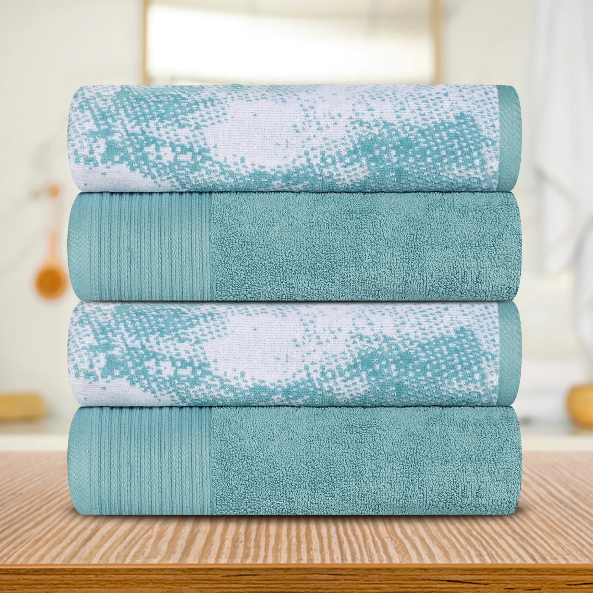 Cotton Marble Solid Jacquard Border Bath Towel Set of 4