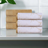 Marble and Solid Jacquard Cotton Hand Towel Set - 6 Piece