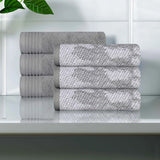 Marble and Solid Jacquard Cotton Hand Towel Set - 6 Piece