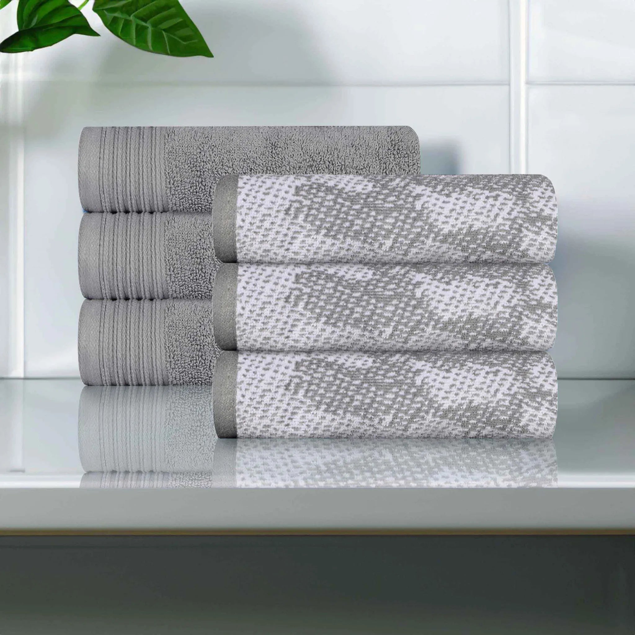 Marble and Solid Jacquard Cotton Hand Towel Set - 6 Piece