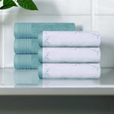 Marble and Solid Jacquard Cotton Hand Towel Set - 6 Piece