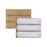Marble and Solid Jacquard Cotton Hand Towel Set - 6 Piece