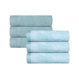 Marble and Solid Jacquard Cotton Hand Towel Set - 6 Piece