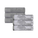 Marble and Solid Jacquard Cotton Hand Towel Set - 6 Piece
