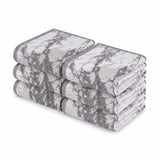 Marble Jacquard and Solid Cotton Hand Towel Set - 6 Piece