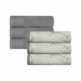 Marble and Solid Jacquard Cotton Hand Towel Set - 6 Piece