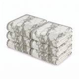 Marble Jacquard and Solid Cotton Hand Towel Set - 6 Piece
