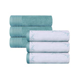 Marble and Solid Jacquard Cotton Hand Towel Set - 6 Piece