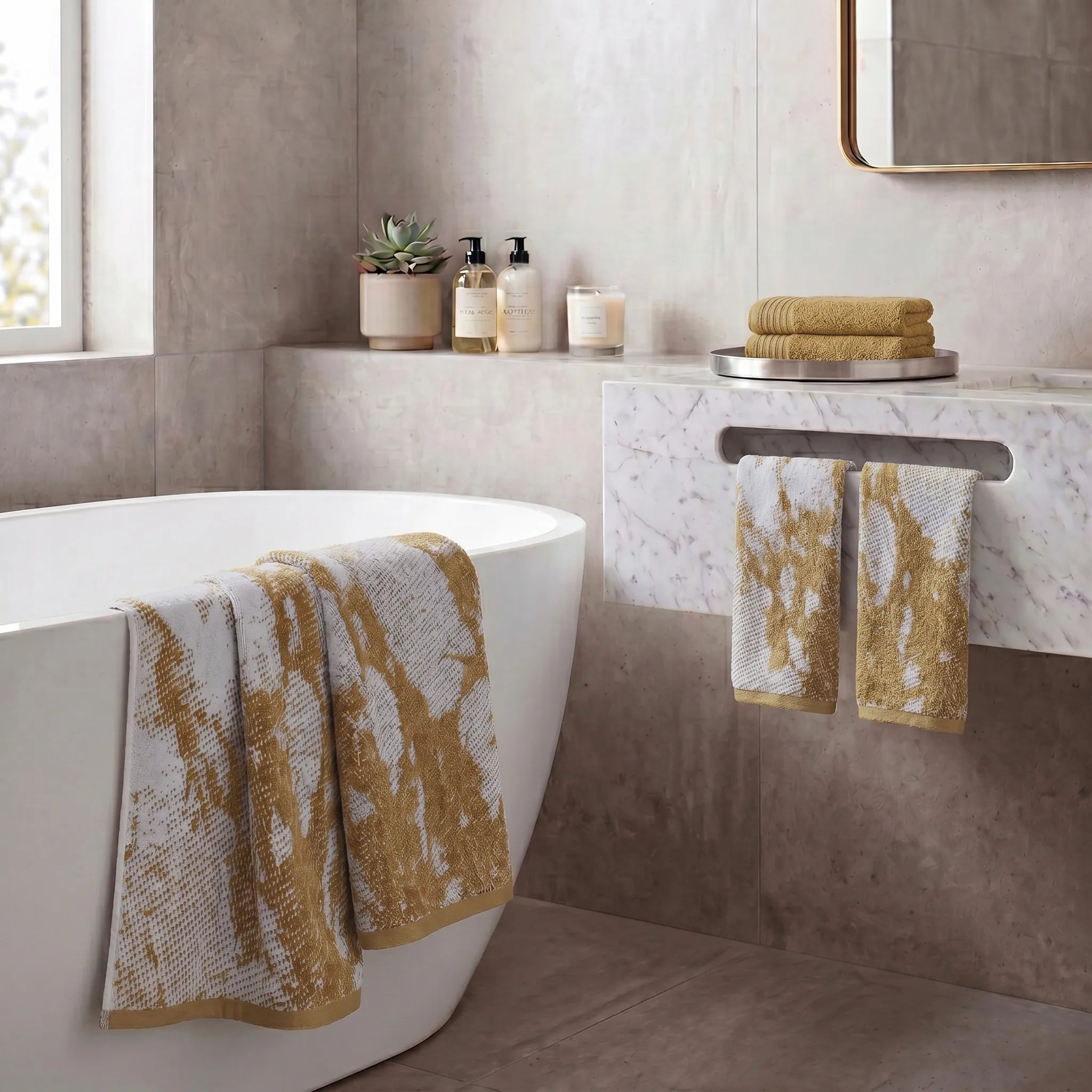 Marble Jacquard and Solid Assorted Cotton Towel Set - 6 Piece