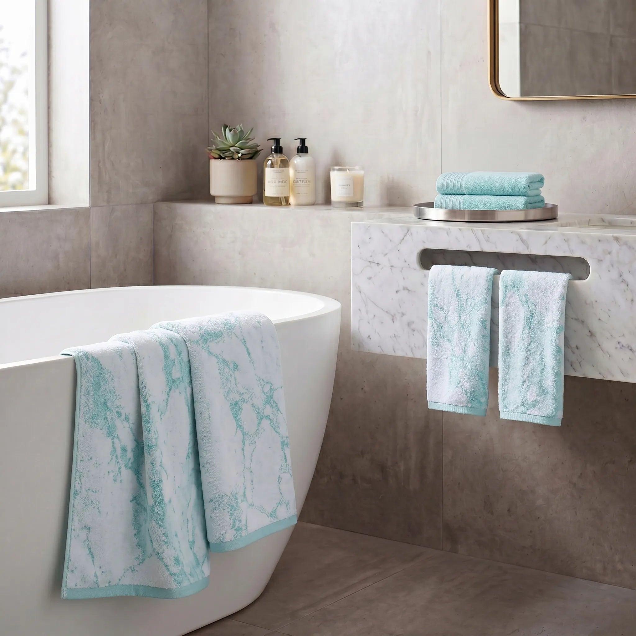 Marble Jacquard and Solid Assorted Cotton Towel Set - 6 Piece