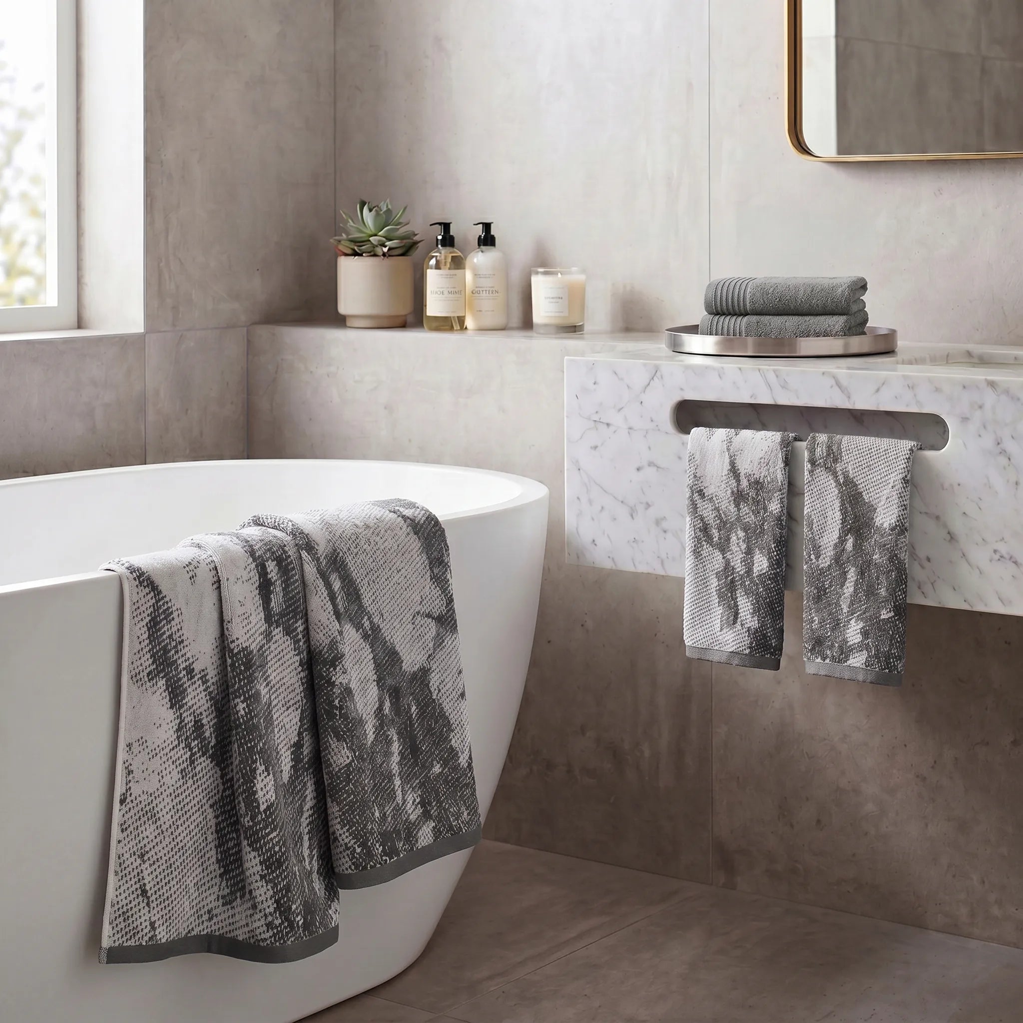 Marble Jacquard and Solid Assorted Cotton Towel Set - 6 Piece