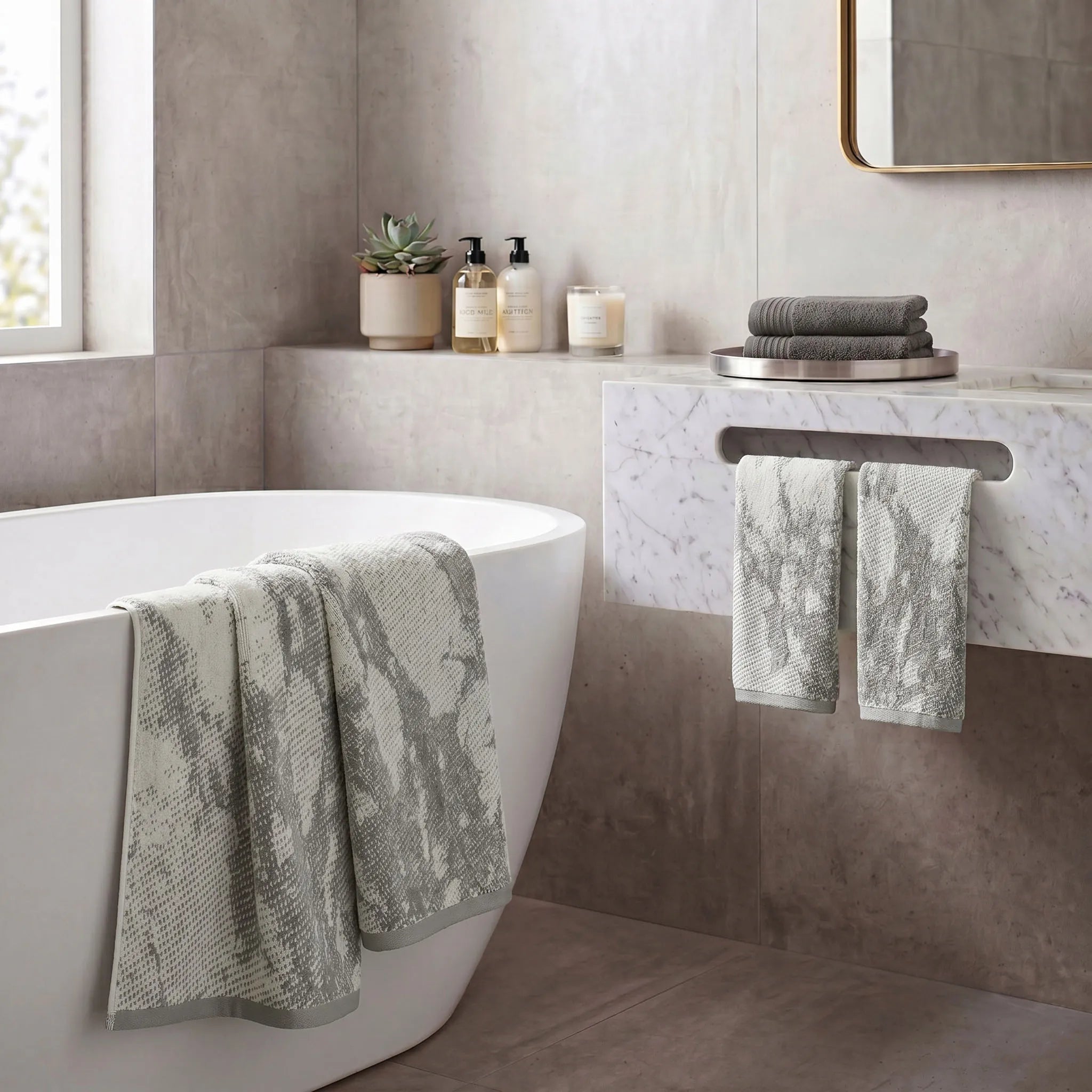 Marble Jacquard and Solid Assorted Cotton Towel Set - 6 Piece